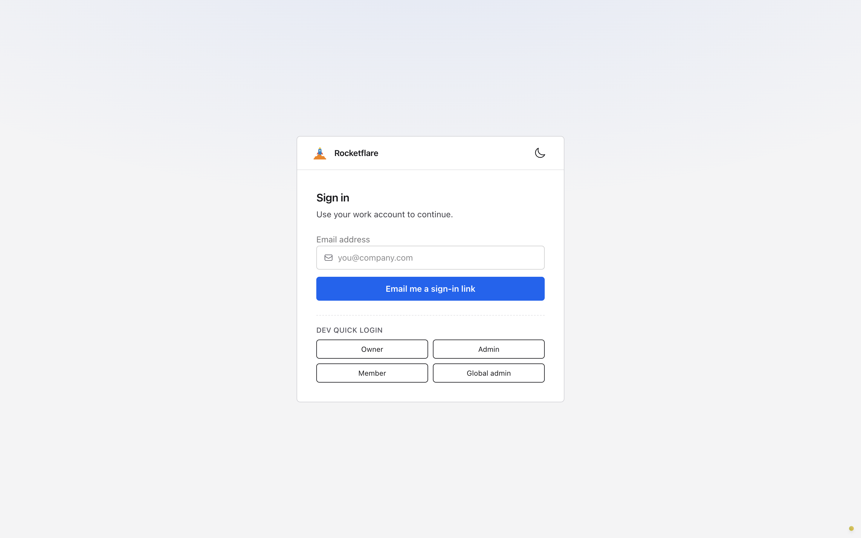 The sign-in page, with the seeded dev accounts available on a local run